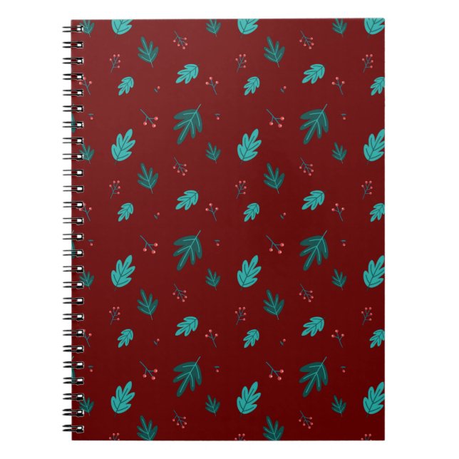 Evergreen Tree Leaves & Red Holly Berries Notebook (Front)