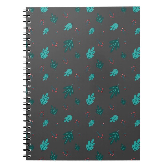 Evergreen Tree Leaves & Red Holly Berries Notebook (Front)