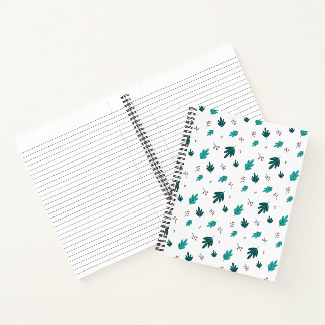 Evergreen Tree Leaves & Red Holly Berries Notebook (Inside)