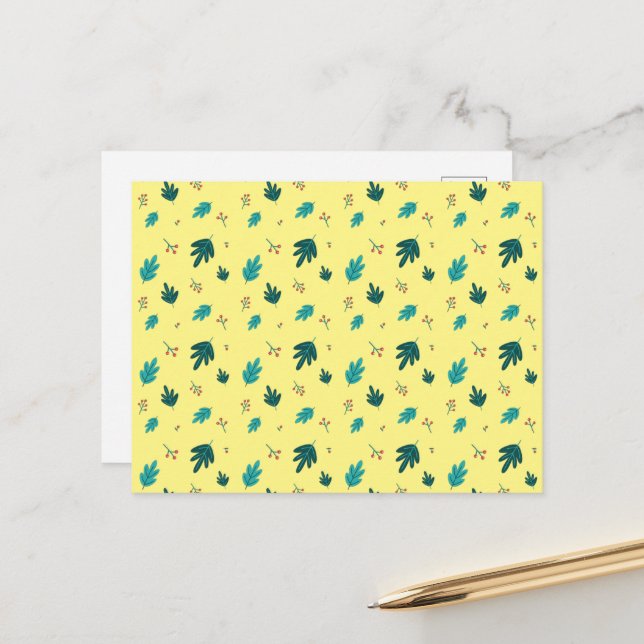 Evergreen Tree Leaves & Red Holly Berries Postcard (Front/Back In Situ)