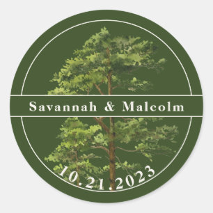 Evergreen Tree   Nature Wedding Personalised Classic Round Sticker