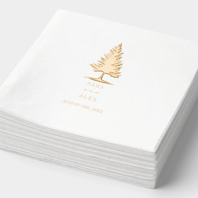 Evergreen Tree Rustic Wedding Foil Napkins (Detail)