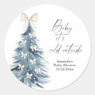 Evergreen tree with bows Baby shower Classic Round Sticker