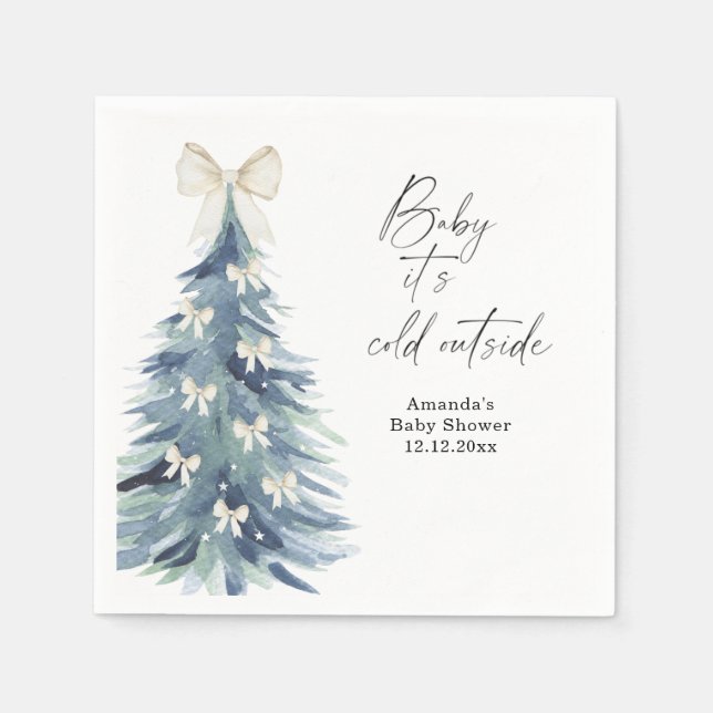 Evergreen tree with bows Baby shower Napkin (Front)