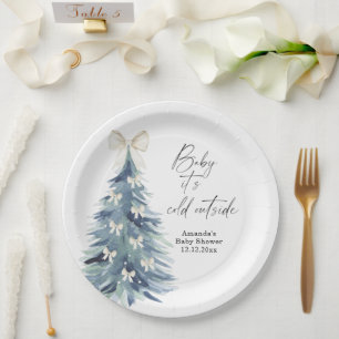Evergreen tree with bows Baby shower Paper Plate