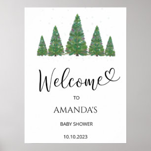 Evergreen trees baby shower welcome poster
