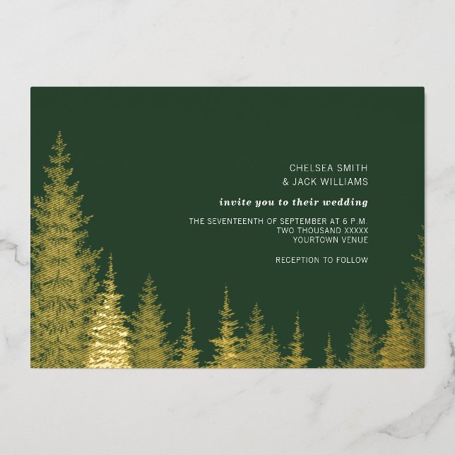 Evergreen Trees Golden Rustic Wedding (Front)