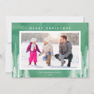 Evergreen Trees Green Merry Christmas Photo Holiday Card