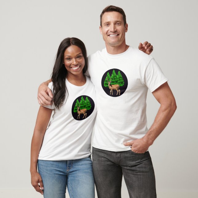 Evergreen Trees Holiday Woodland Deer T-Shirt (Unisex)