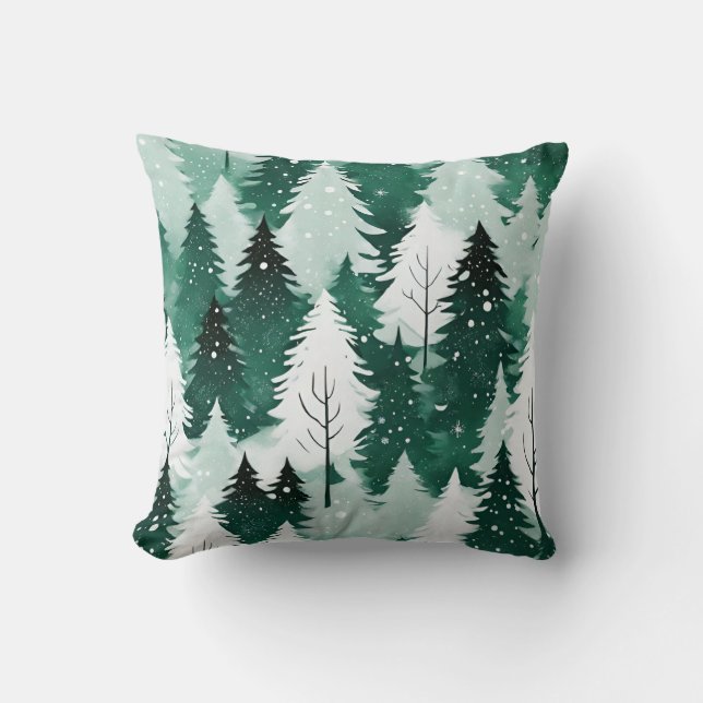 Evergreen Trees Winter Forest Snow Elegant Decor Cushion (Front)