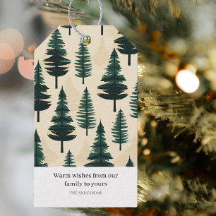 Evergreen Vintage Pine in Dark Green and Beige Gift Tags