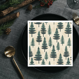Evergreen Vintage Pine in Dark Green and Beige  Napkin