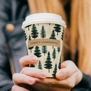Evergreen Vintage Pine in Dark Green and Beige Paper Cups