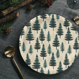 Evergreen Vintage Pine in Dark Green and Beige Paper Plate