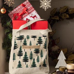 Evergreen Vintage Pine in Dark Green and Beige  Tote Bag