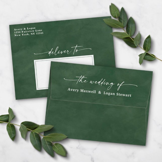 Evergreen Watercolor A7 5x7 Wedding Invitation Envelope (Creator Uploaded)