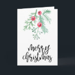Evergreen Watercolor Merry Christmas Blank Holiday Card<br><div class="desc">Send out your holiday greetings in style this year with this card featuring our watercolor pine needles and whimsical type.</div>