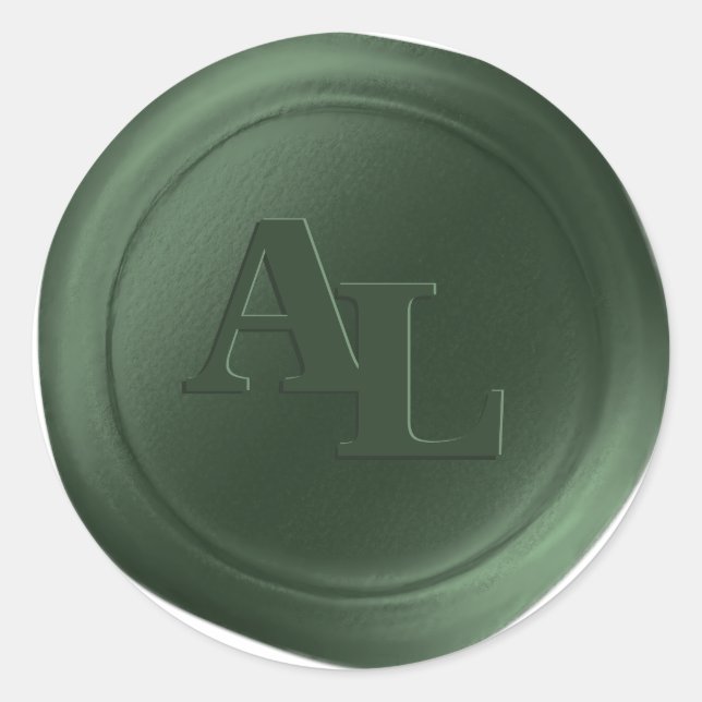 Evergreen Wax Seal Monogram Wedding Stickers (Front)