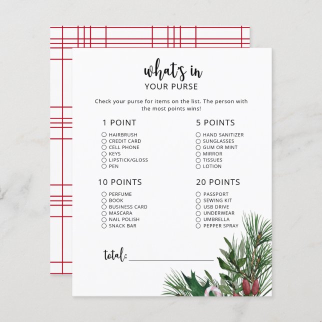 Evergreen Whats in your purse game (Front/Back)