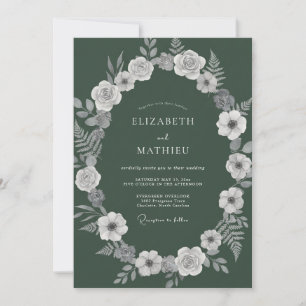 Evergreen White Wreath Wedding Invitation