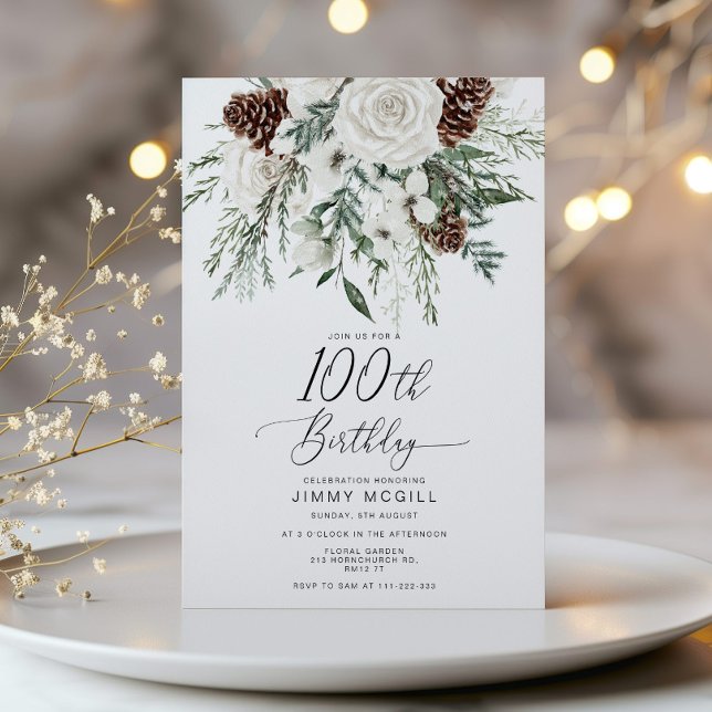 Evergreen winter 100th Birthday celebration Invitation (Creator Uploaded)