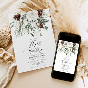Evergreen winter 70th Birthday celebration Invitation