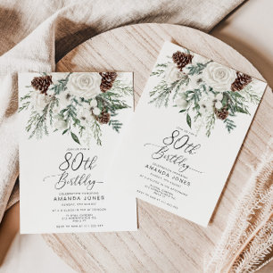 Evergreen winter 80th Birthday celebration Invitation