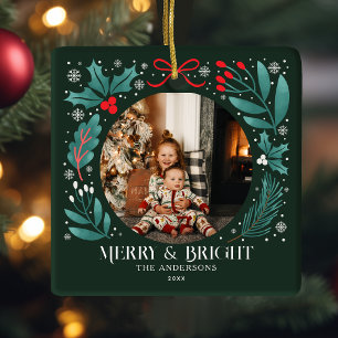 Evergreen Winter Botanicals Christmas Photo Ceramic Ornament