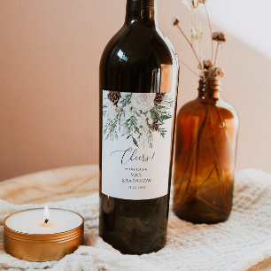 Evergreen winter elegant bridal shower wine label