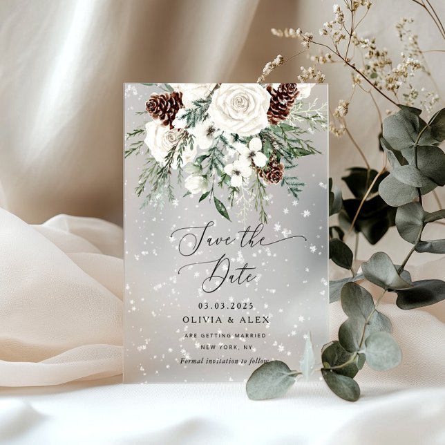 Evergreen Winter Elegant Save the Date Acrylic Invitations (Creator Uploaded)