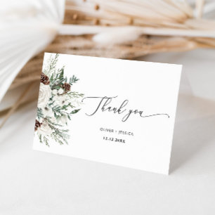 Evergreen winter elegant wedding thank you card
