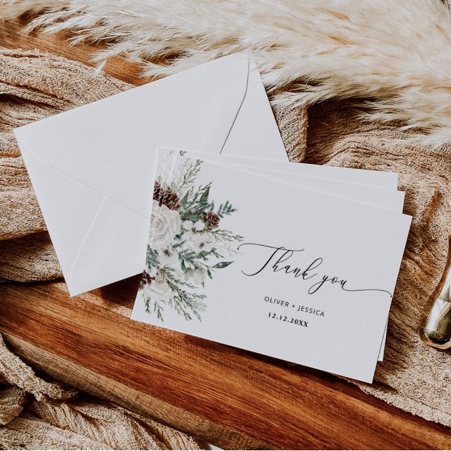 Evergreen winter elegant wedding thank you card (Creator Uploaded)
