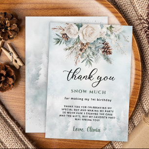 Evergreen Winter First Birthday Thank You Card