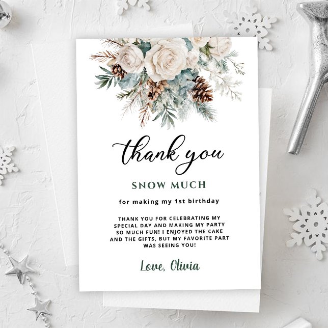 Evergreen Winter First Birthday Thank You Card (Creator Uploaded)