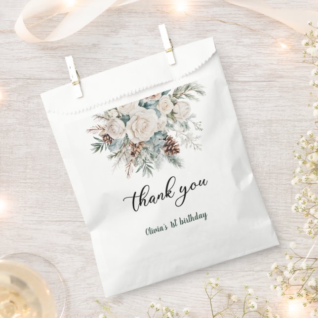 Evergreen Winter First Birthday Thank You Favour Bags (Clipped)