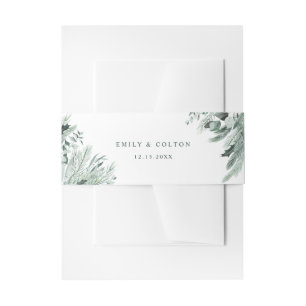 Evergreen Winter Floral Elegant Wedding Invitation Belly Band