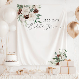 Evergreen winter minimal elegant bridal shower tapestry