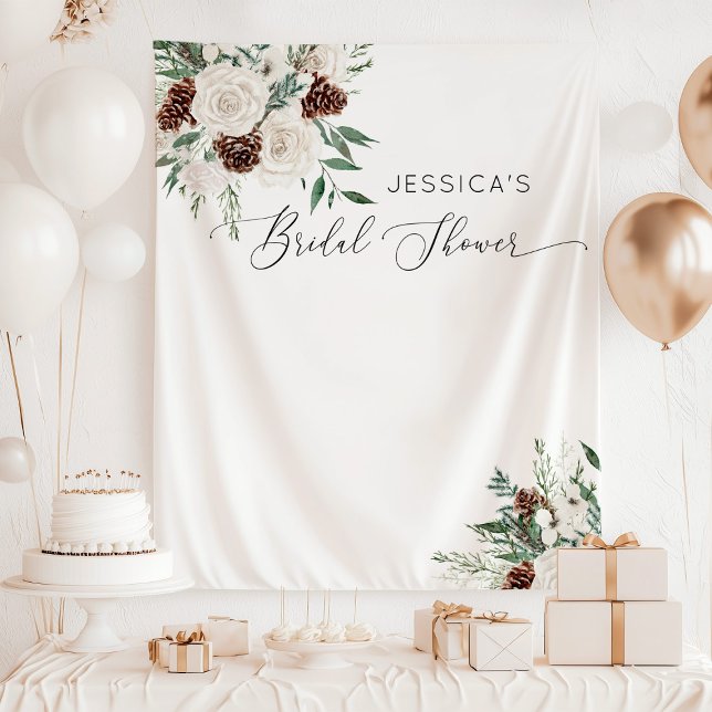 Evergreen winter minimal elegant bridal shower tapestry (Creator Uploaded)