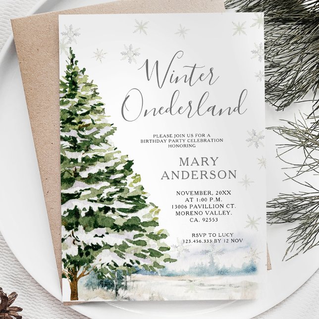 Evergreen Winter Onederland 1st Birthday Invitation (Creator Uploaded)