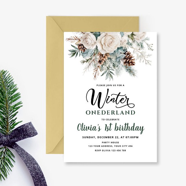 Evergreen Winter Onederland First Birthday Invitation (Creator Uploaded)