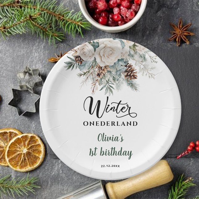 Evergreen Winter Onederland First Birthday Paper Plate (Creator Uploaded)