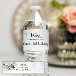 Evergreen Winter Onederland First Birthday Water Bottle Label