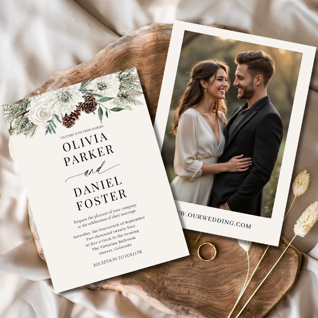 Evergreen Winter Photo Rustic Elegant Wedding Invitation (Creator Uploaded)
