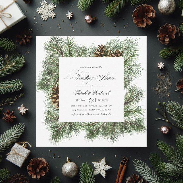 Evergreen Winter Pines Holiday Wedding Shower Invitation (Evergreen Winter Pines Holiday Wedding Shower Invitation)