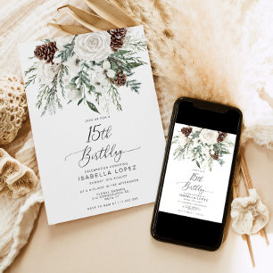 Evergreen winter Quinceanera 15th Birthday Invitation