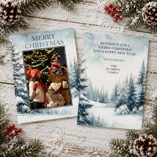 Evergreen Winter Scene Photo Christmas Card