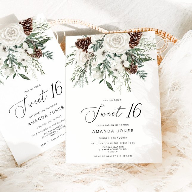 Evergreen winter Sweet 16 Birthday celebration Invitation (Creator Uploaded)