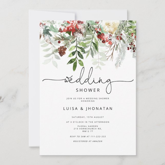 Evergreen winter wedding shower invitation (Front)