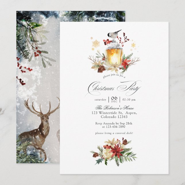 Evergreen - Wintertide Woodland Christmas Party Invitation (Front/Back)