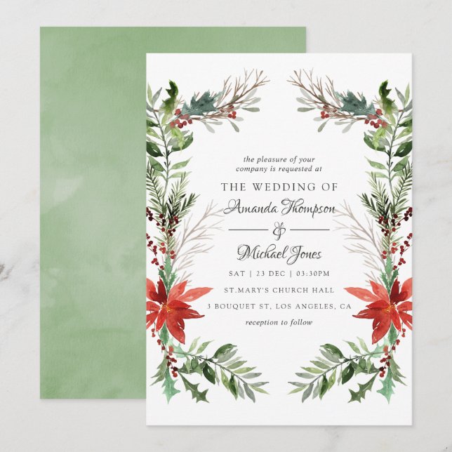Evergreen - Wintertide Woodland Christmas Wedding Invitation (Front/Back)